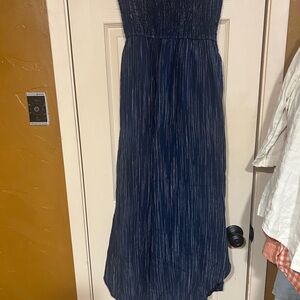 Elegant Navy Blue linen blend Strapless jumpsuit